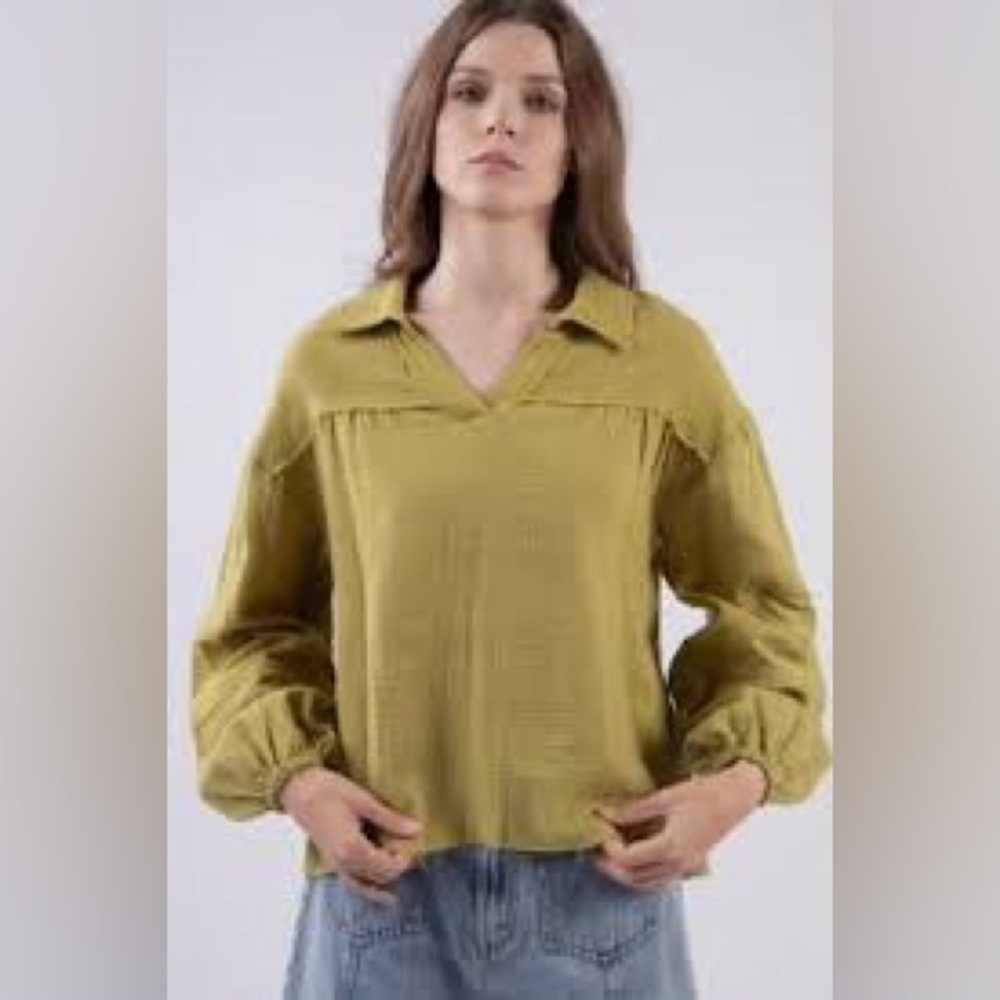 New In Size Large Chartreuse Textured Boutique Women's Flowy Boho Top - Picture 14 of 14